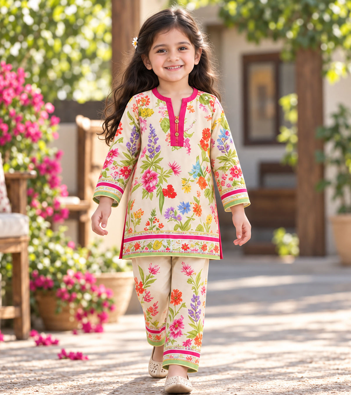 Spring Bouquet Girls Pyjama Kurta Set