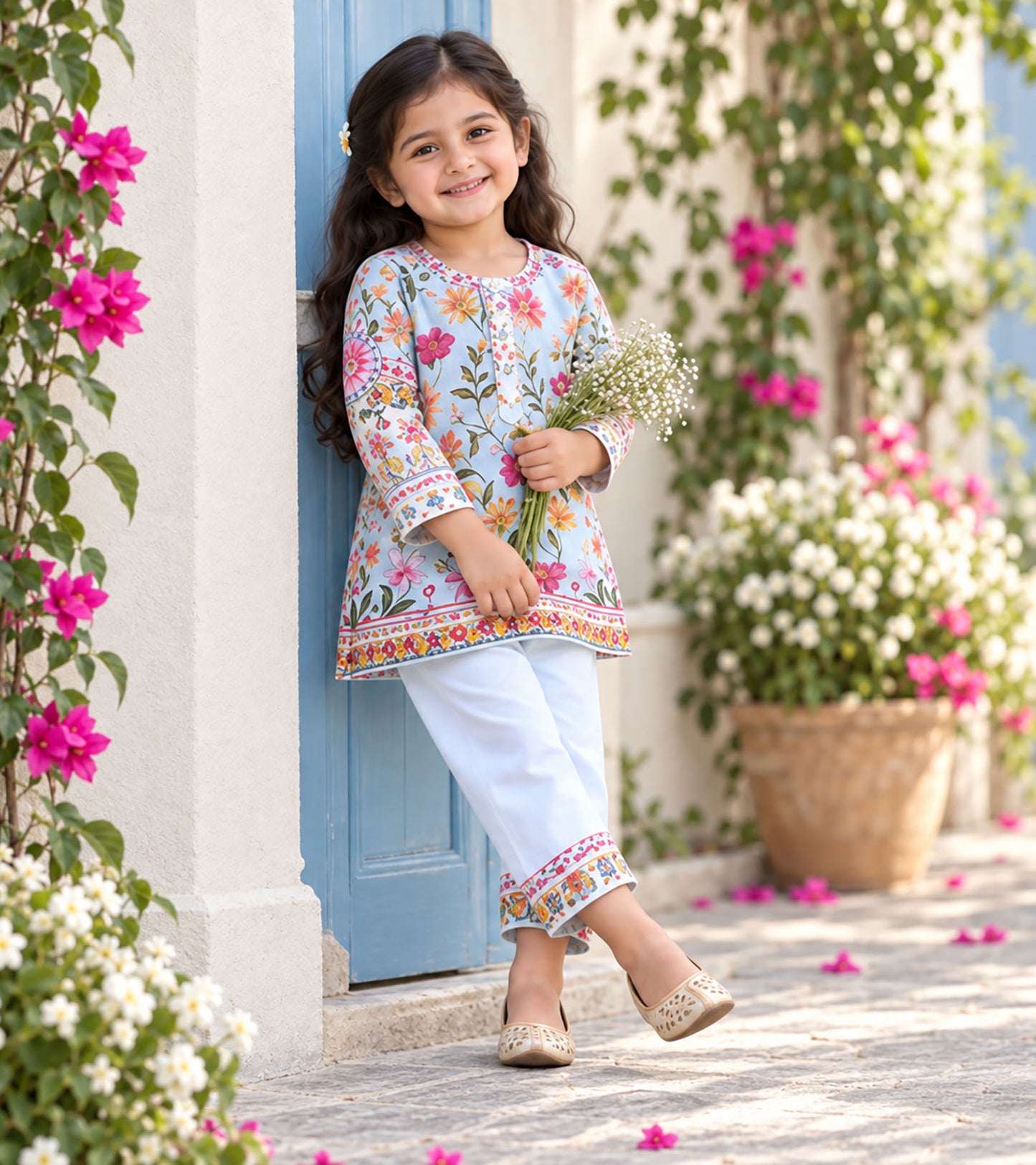 Spring Sky Girls Pyjama Kurta Set