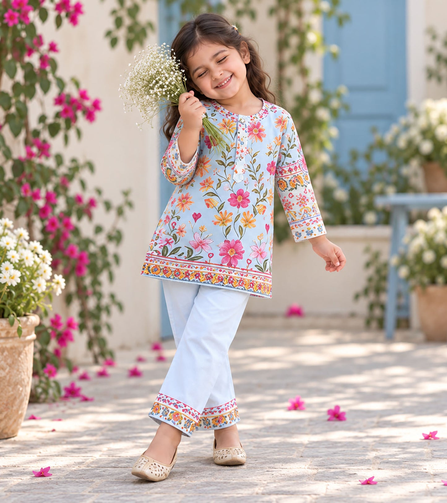 Spring Sky Girls Pyjama Kurta Set