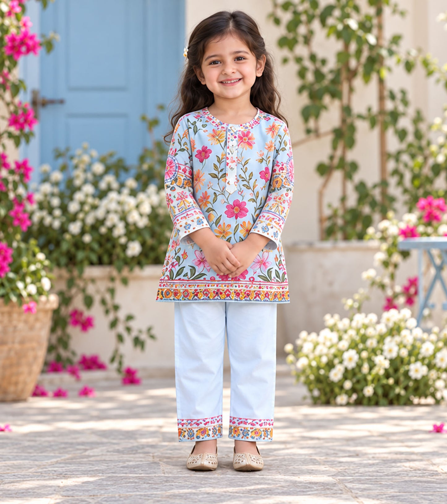 Spring Sky Girls Pyjama Kurta Set