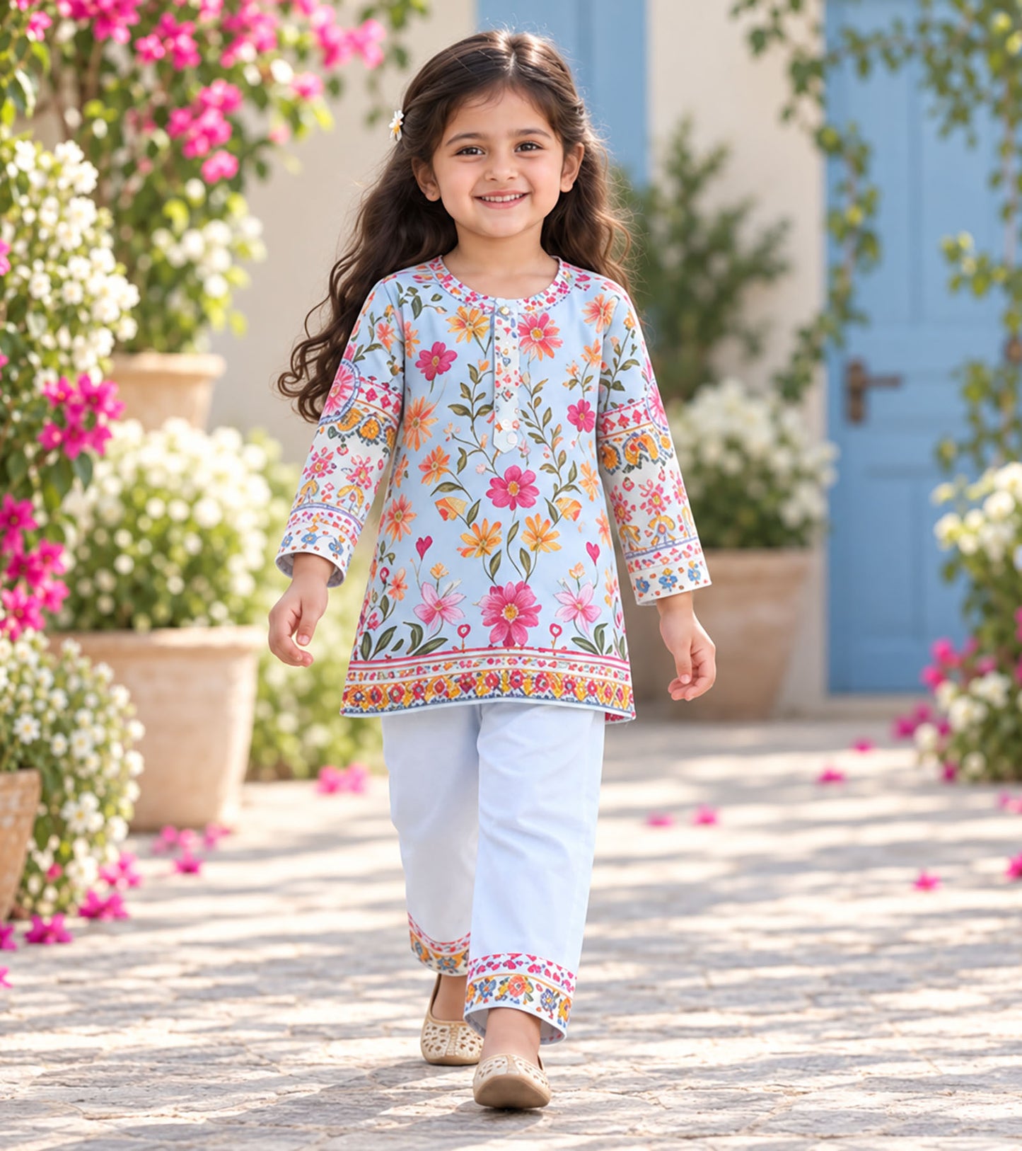 Spring Sky Girls Pyjama Kurta Set