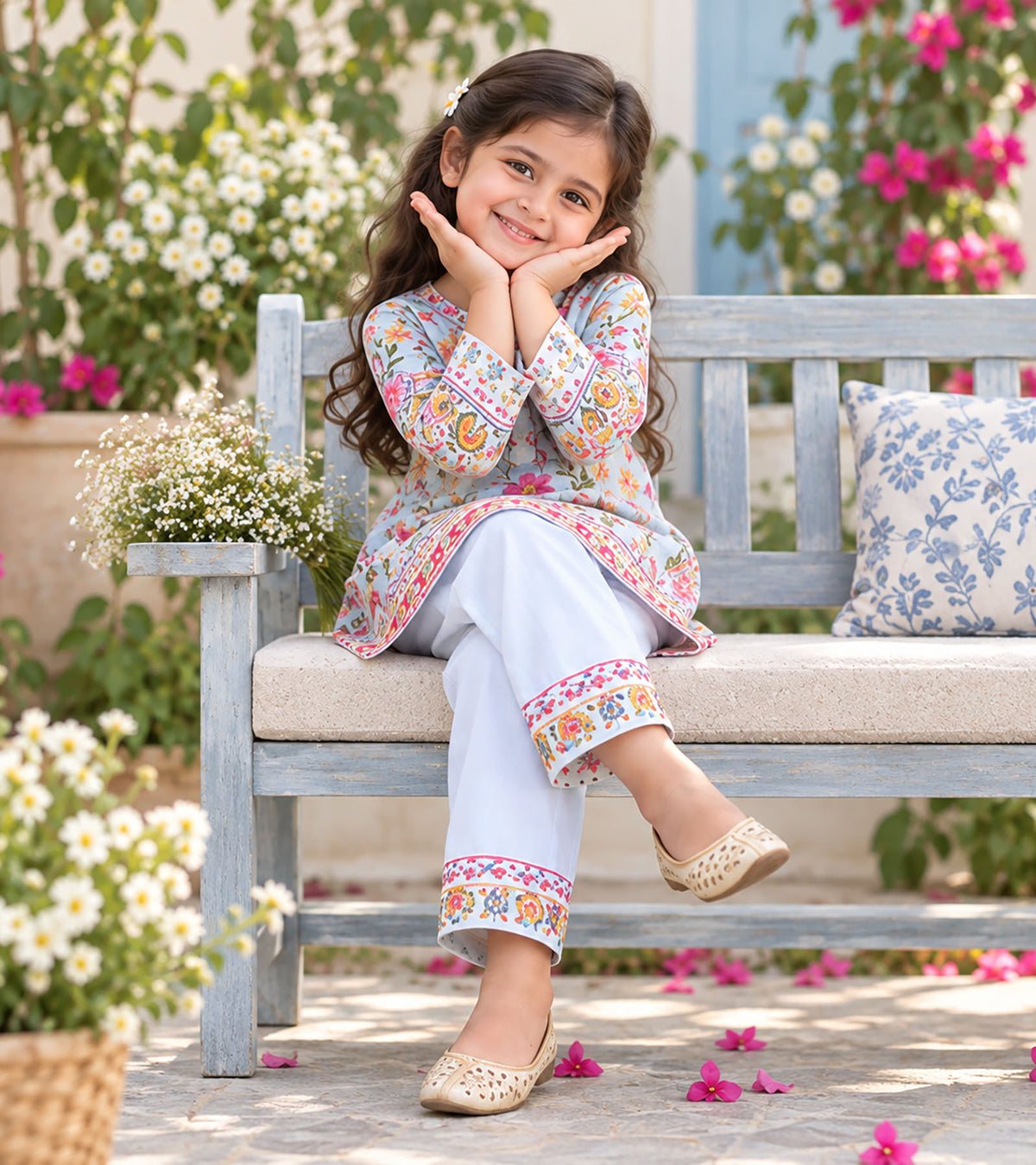 Spring Sky Girls Pyjama Kurta Set