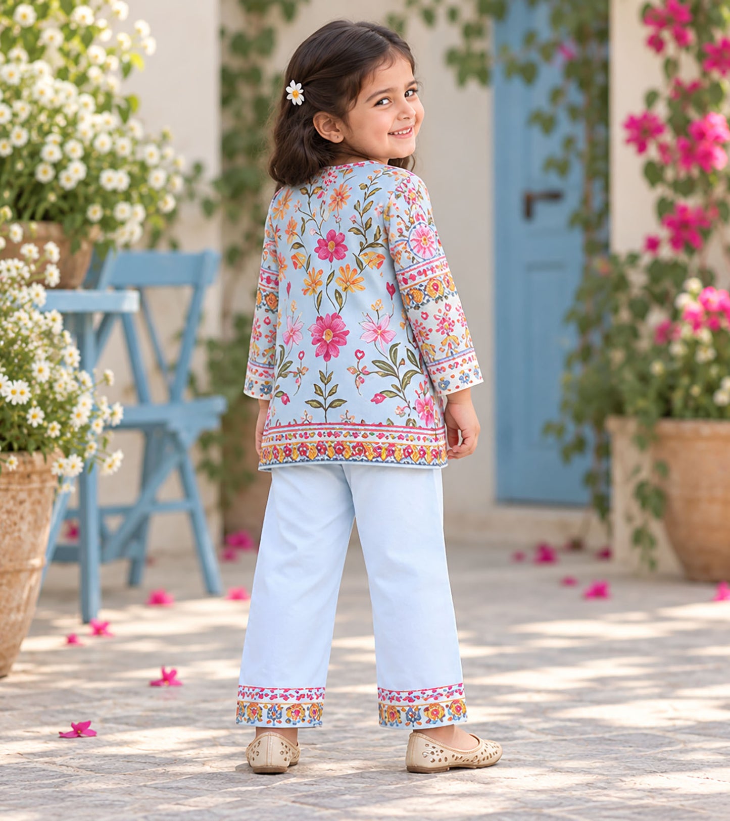 Spring Sky Girls Pyjama Kurta Set