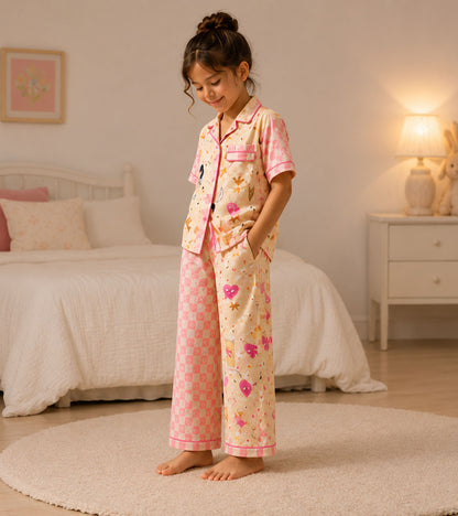 Sugar Plum Printed Girls Pure Cotton Nightsuit Set