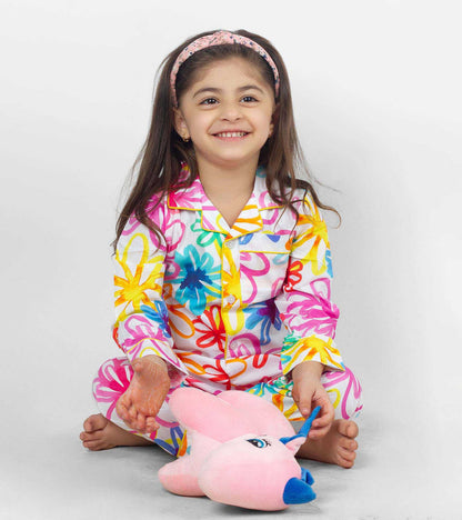 Summery Colour Printed Girls Nightsuit Set