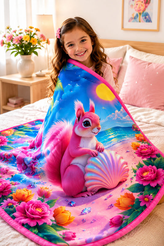 Sunny Shores Squirrel Girls Blanket Pure Cotton