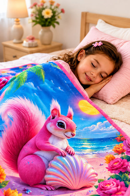 Sunny Shores Squirrel Girls Blanket Pure Cotton