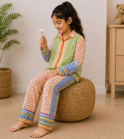 Sunshine Patch Printed Girls Pure Cotton Nightsuit Set