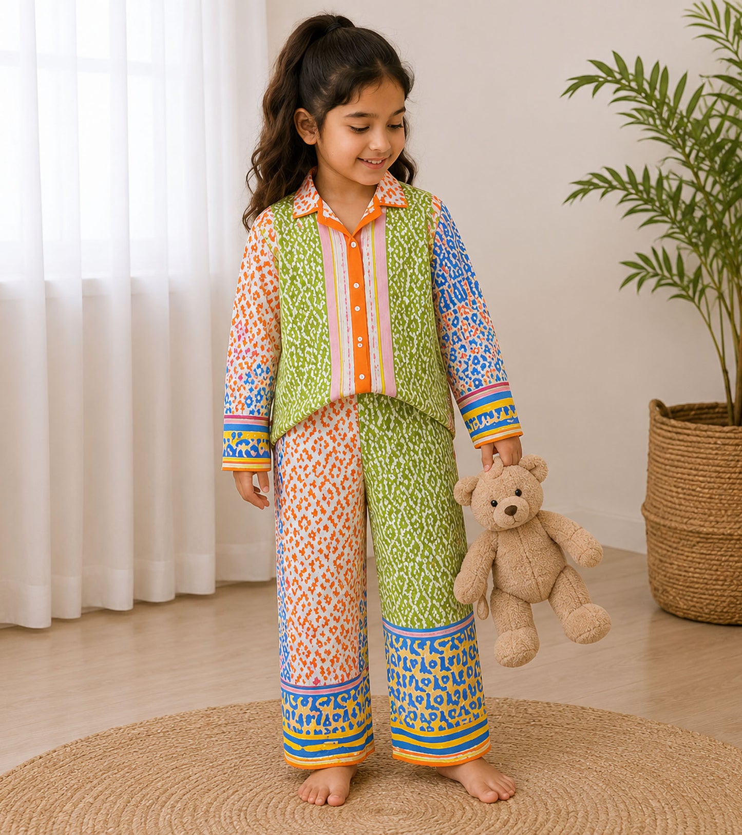 Sunshine Patch Printed Girls Pure Cotton Nightsuit Set