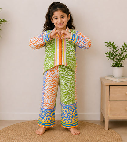 Sunshine Patch Printed Girls Pure Cotton Nightsuit Set