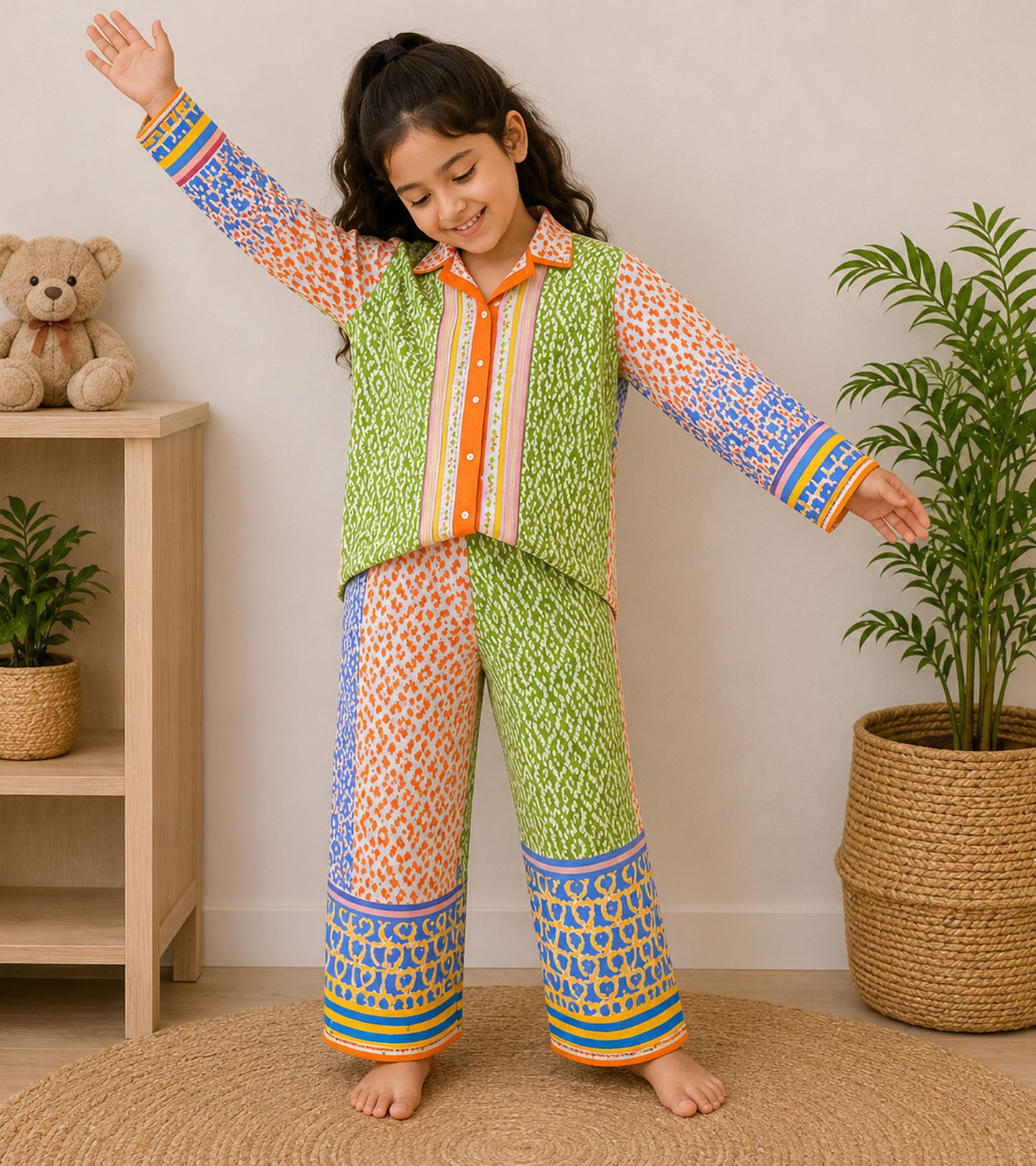 Sunshine Patch Printed Girls Pure Cotton Nightsuit Set