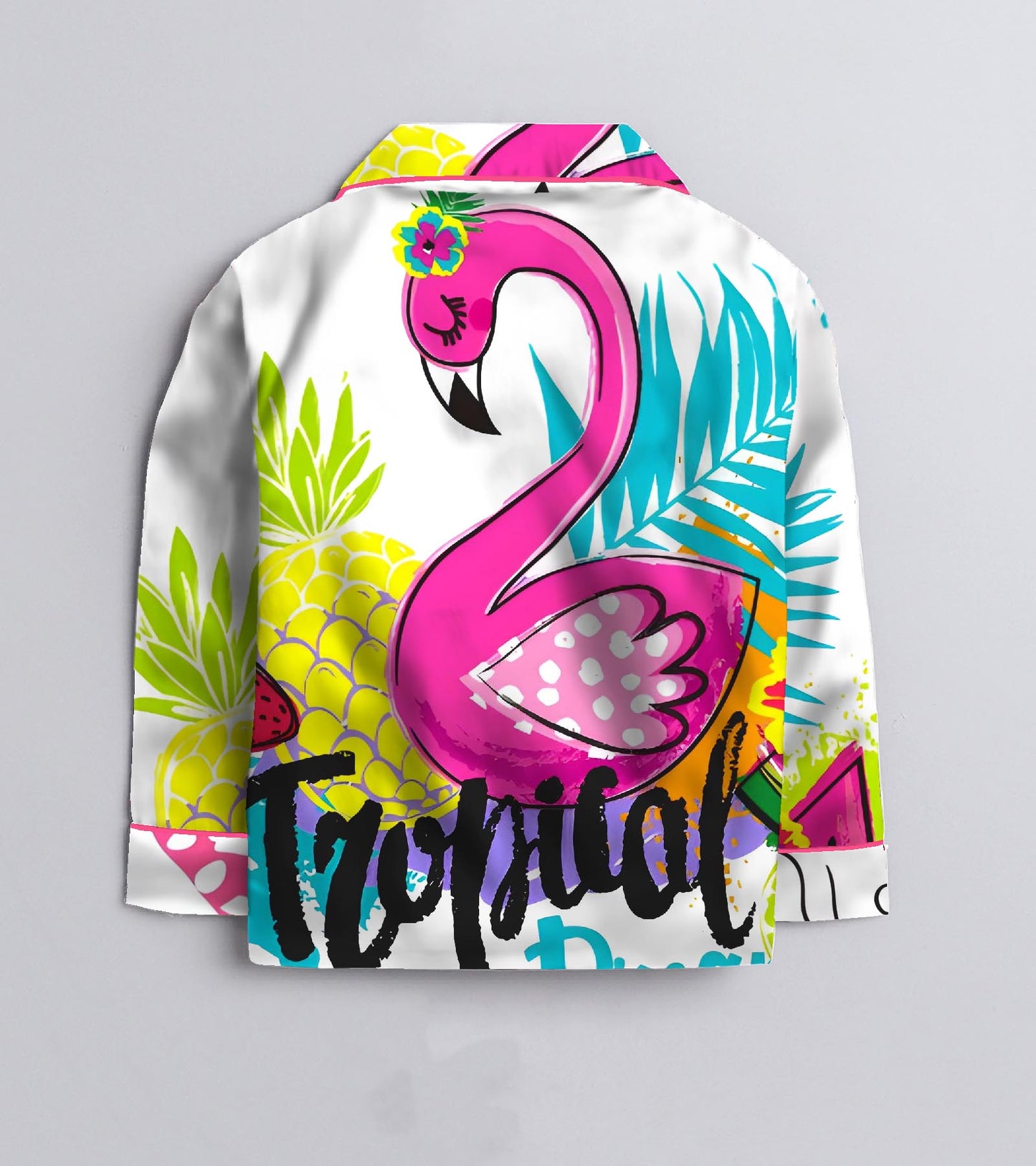 Tropical Flamingo Printed Girls Pure Cotton Nightsuit Set