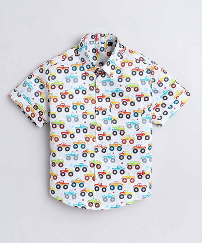 Truck Print Pure Cotton Half Sleeve Shirt For Boys