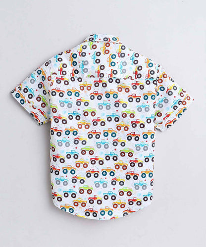 Truck Print Pure Cotton Half Sleeve Shirt For Boys