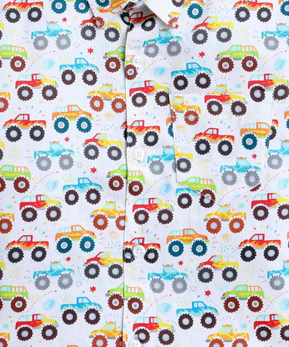 Truck Print Pure Cotton Half Sleeve Shirt For Boys