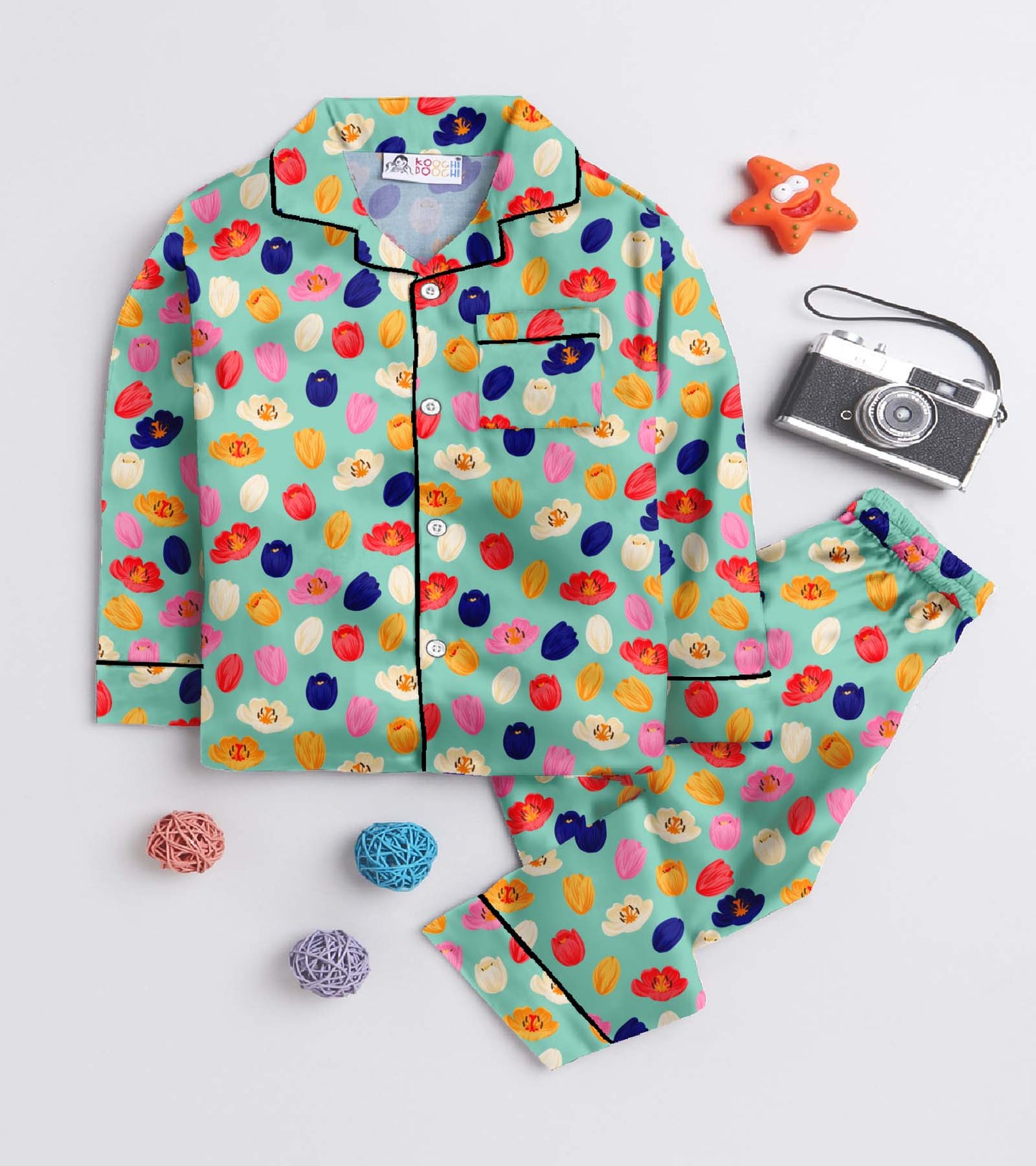 Tulip Printed Girls Pure Cotton Nightsuit Set