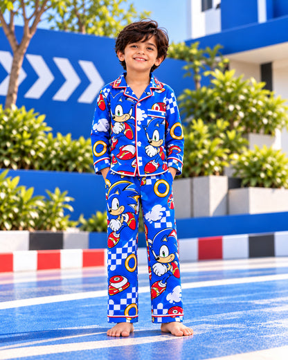 Turbo Dash Royal Blue Pure Cotton Printed Boys Nightsuit Set