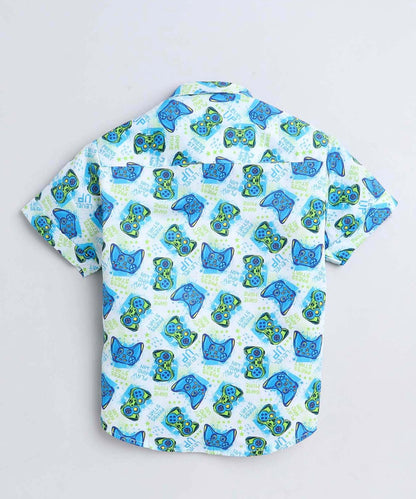 Video Game Print Pure Cotton Half Sleeve Shirt For Boys