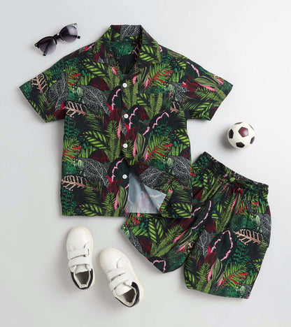 Wild Jungle Leaf Printed Boys Co ord Set