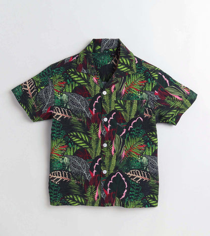 Wild Jungle Leaf Printed Boys Co ord Set