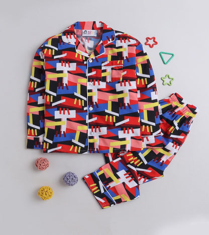 Abstract Sqr Printed Nightsuit Set