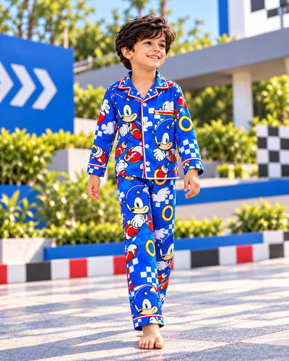 Turbo Dash Royal Blue Pure Cotton Printed Boys Nightsuit Set