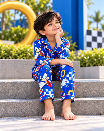 Turbo Dash Royal Blue Pure Cotton Printed Boys Nightsuit Set