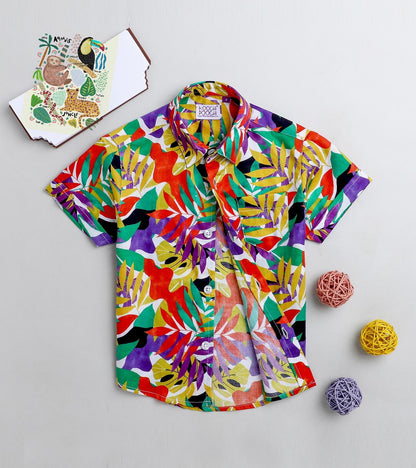 Multi Palms Printed Half Sleeve Shirt