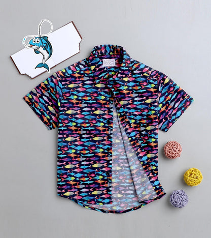 Painted Fish Printed Half Sleeve Shirt