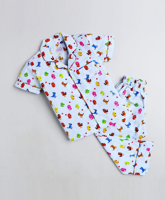 Singing Birds Printed Night Suit Set - koochi Poochi