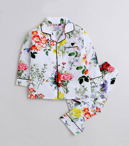 Pearly Floral Printed Nightsuit Set for Girls