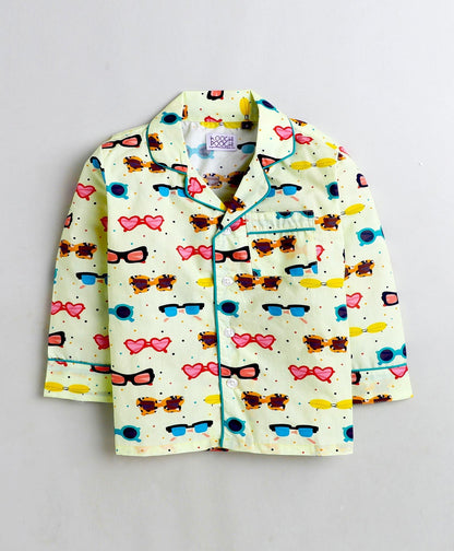 Sunglasses Printed Night Suit Set for Girls