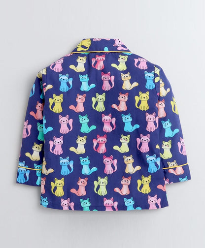 Purple Kitty Printed Night Suit Set