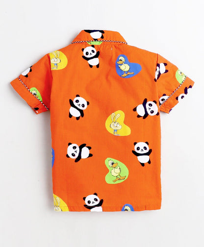 Cuteness In Orange Printed Night Suit Set