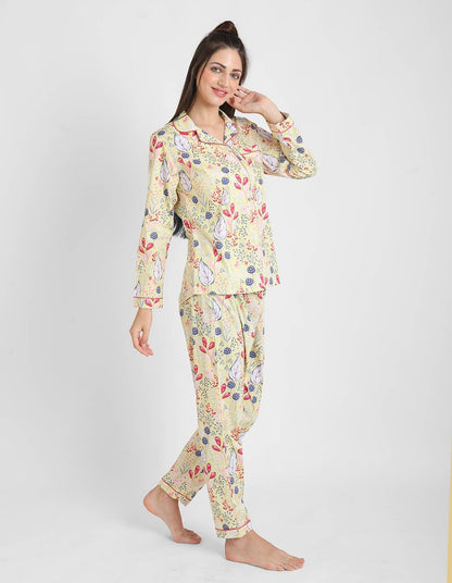 Lemony Floral Printed Nightsuit Set for Women