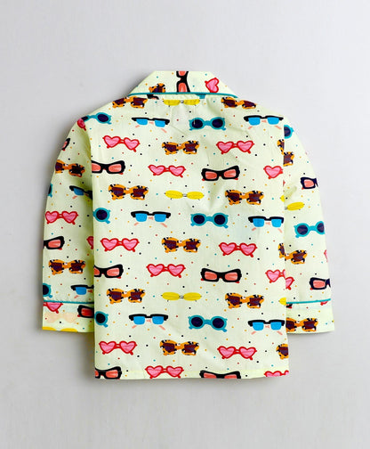 Sunglasses Printed Night Suit Set for Girls