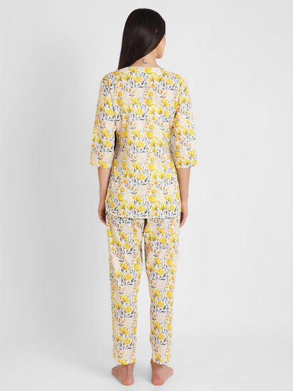 Yellow Tint Printed Nightsuit Set for Women