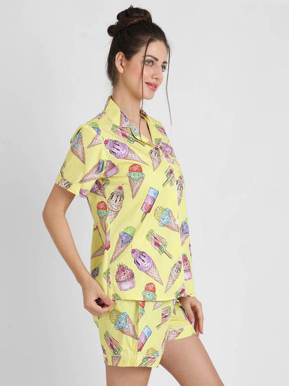 Icecream Printed Nightsuit Set for Women