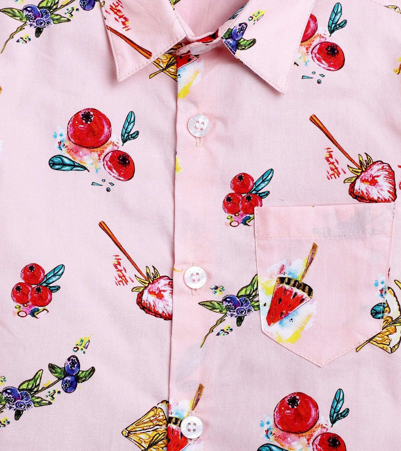 Pink Floral Printed Half Sleeve Shirt