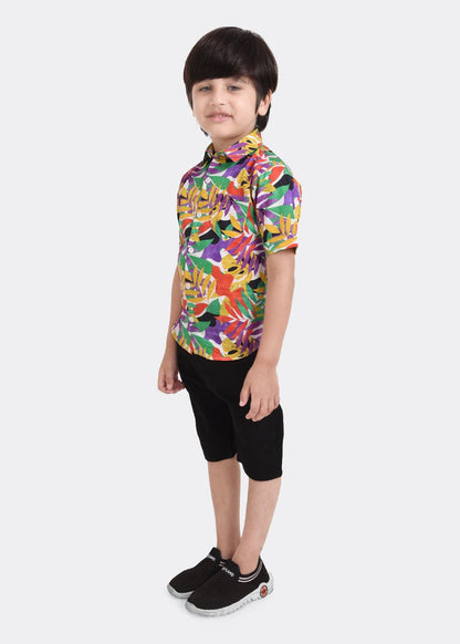 Multi Palms Printed Half Sleeve Shirt