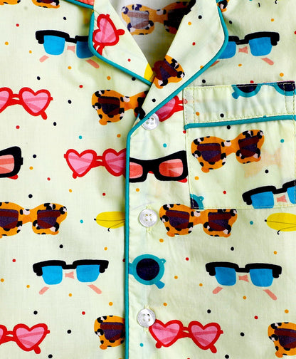 Sunglasses Printed Night Suit Set for Girls