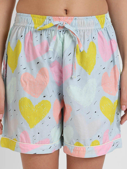 Grey Hearts Printed Nightsuit Set for Women
