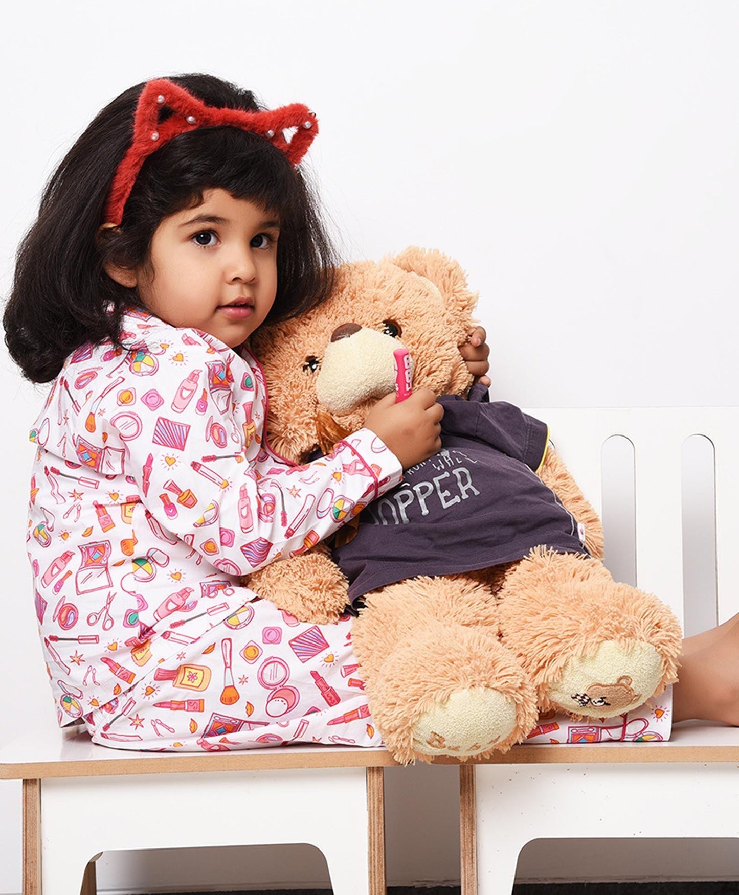 Makeup Junkies Printed Night Suit Set for Girls