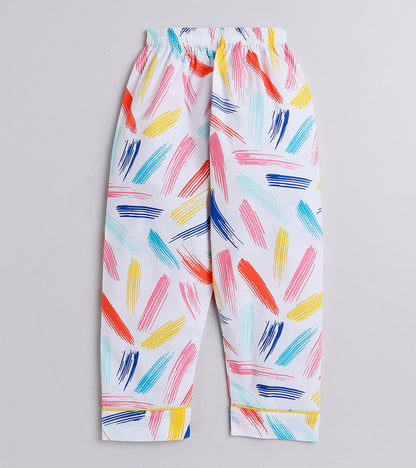 Brush Stroke Printed Nightsuit Set for Girls