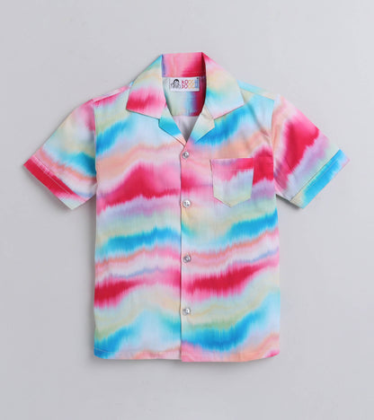 Colour Waves Digital printed Shirt with yellow solid Shorts