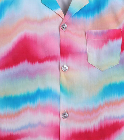 Colour Waves Digital printed Shirt with yellow solid Shorts