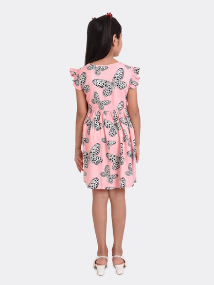 Pinky Butterfly Print Girls Dress