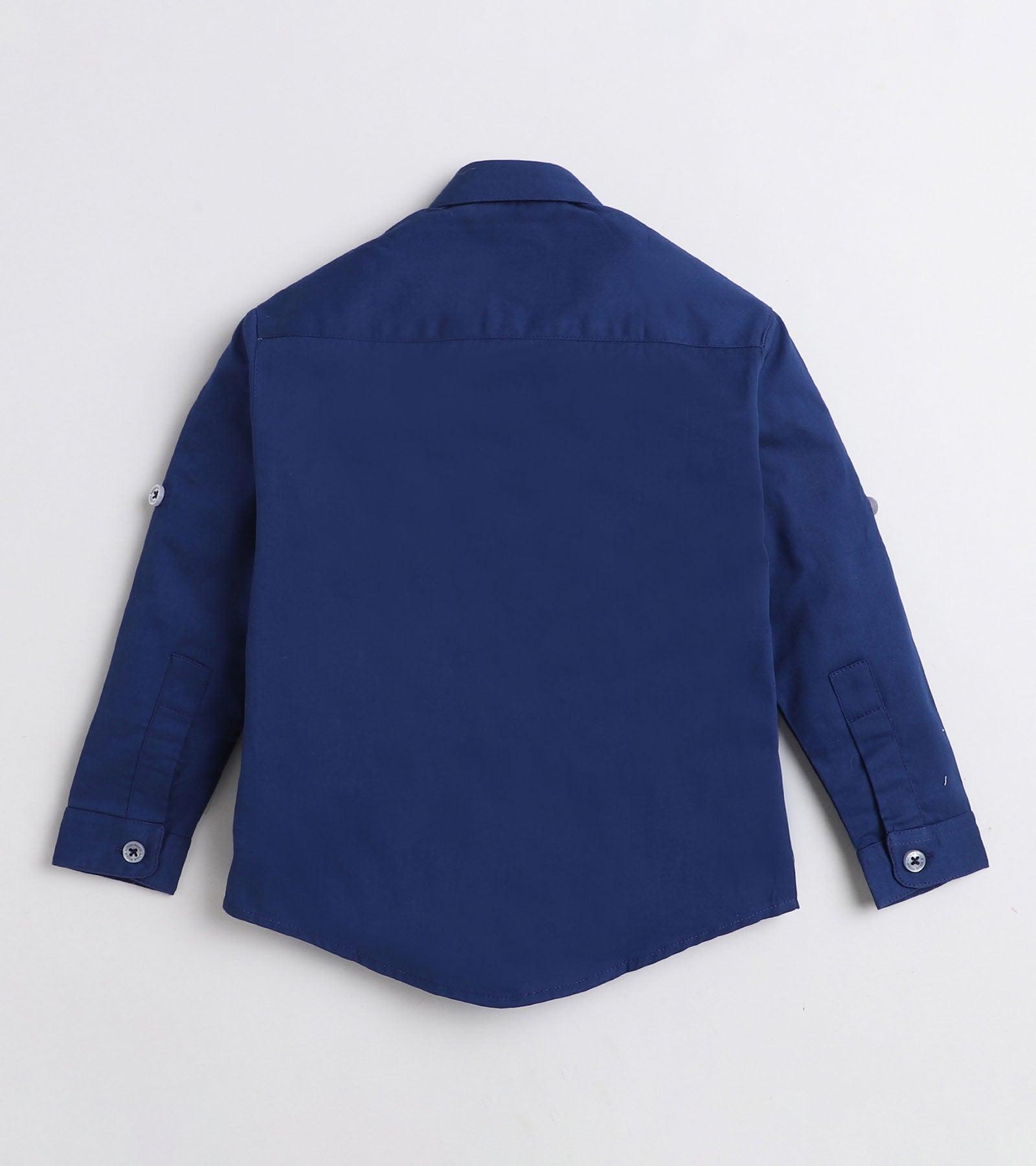 Blue Solid Pure Cotton Full Sleeve Shirt