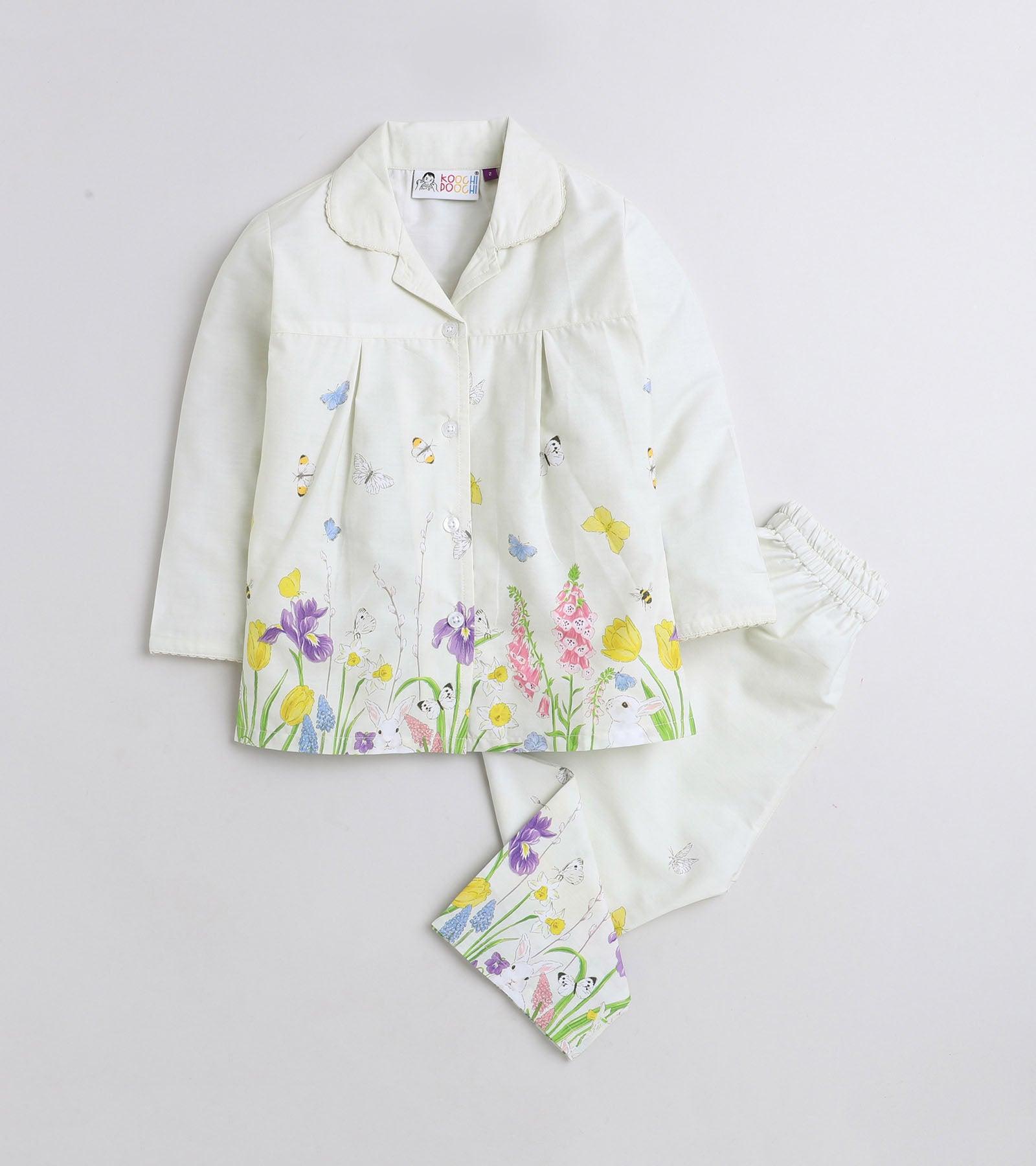 Floral Border Girls Printed Nightsuit set