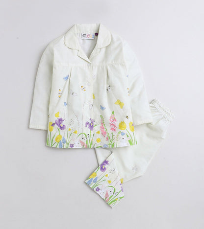 Floral Border Girls Printed Nightsuit set